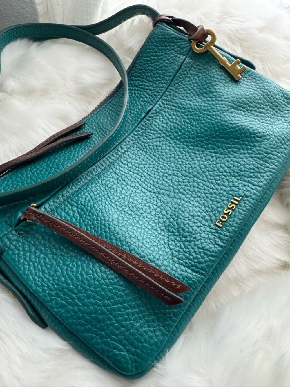 Fossil Sydney Teal Pebbled Leather Crossbody - Picture 2 of 8